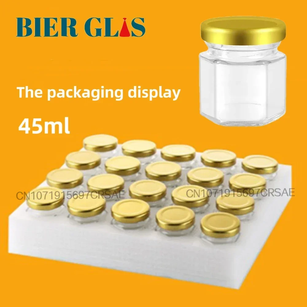 

45ml Hexagon Glass Jars Mini Bottle with Lids for Guests Gift Bulk Party Favors Wedding Honey Jam Spice Small Storage Containers