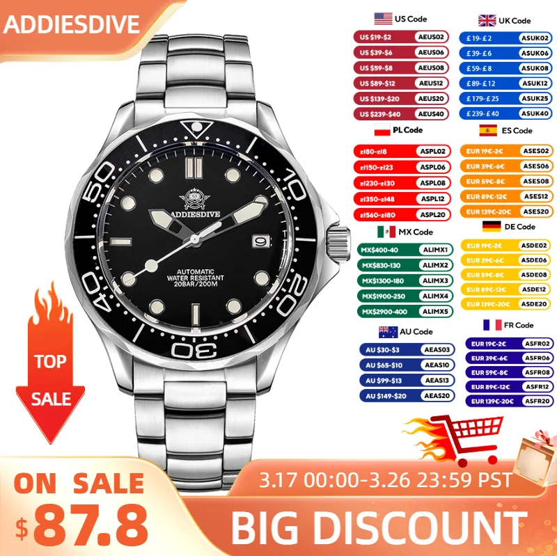 ADDIESDIVE Watch New Automatic NH35 Mechanical 42mm Sapphire Wristwatch Luminous 200m Diving Waterproof Men’s Watch