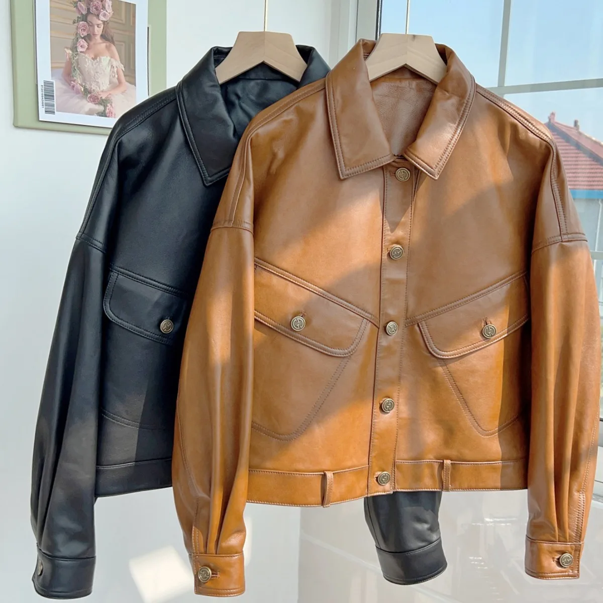 2024 Genuine leather jacket, women's short casual and versatile jacket,  Spring and Autumn new slimming motorcycle jacket,