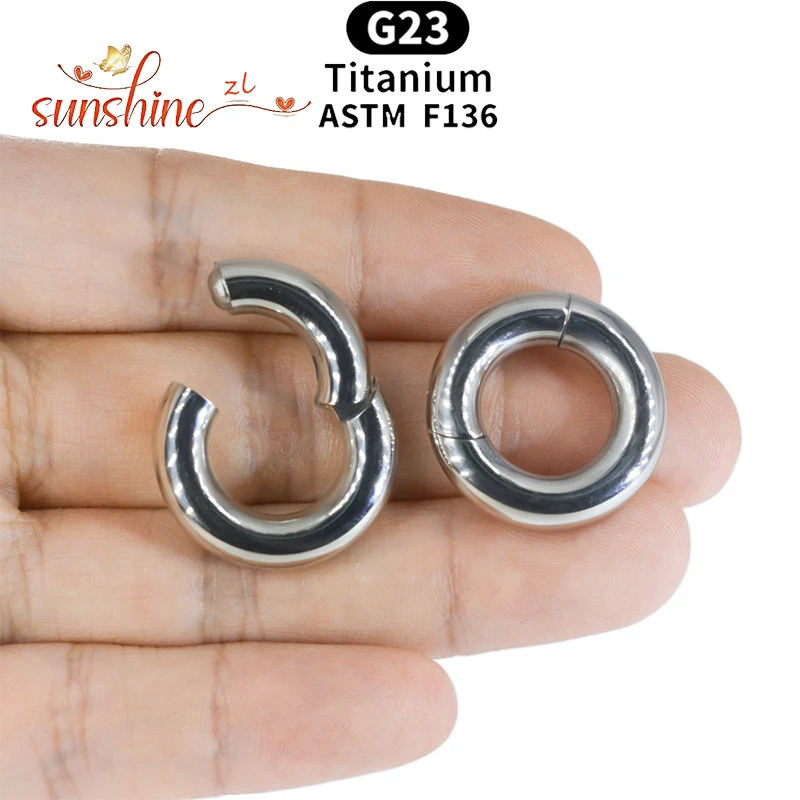 ASTM F136 Titan Großkaliber 4G 6G 8G 10G Einzelner Klappsegment-Creolenring Spiegel Septum Nasenpiercing Anodisiertes Körperpiercing – Detail 7