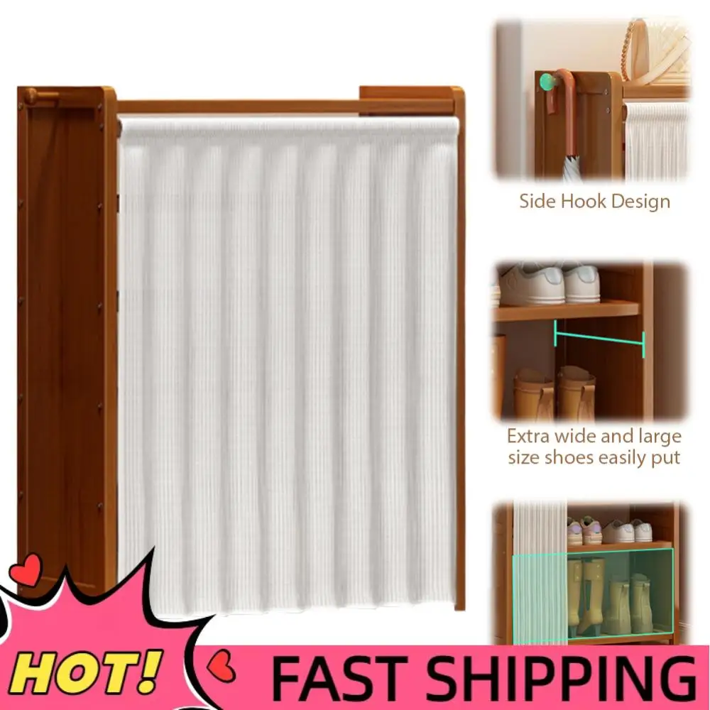 

6-Tier Multilayer Shoe Shelves with White Gauze Curtain Wooden Storage Shelves for Entryway Hallway Bedroom Closet Living Room