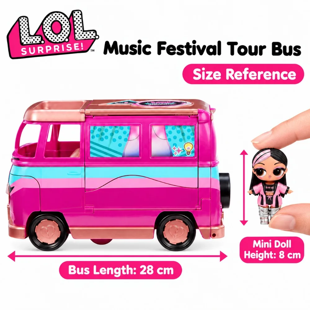 Original LOL Surprise Music Festival Tour Bus 5-in-1 Playset Exclusive Tot Music Accessories Furniture Kids Pretend Play Toys