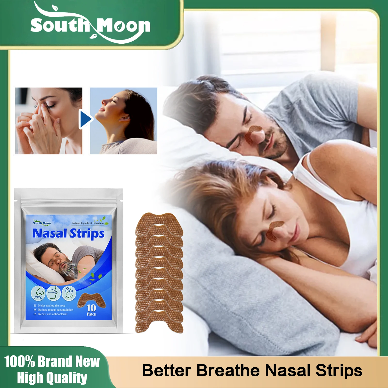 South Moon Better Breathe Nasal Strips Anti Snoring Stickers For Good Sleeping Relieve Nose Congestion Rhinitis Ventilation Care