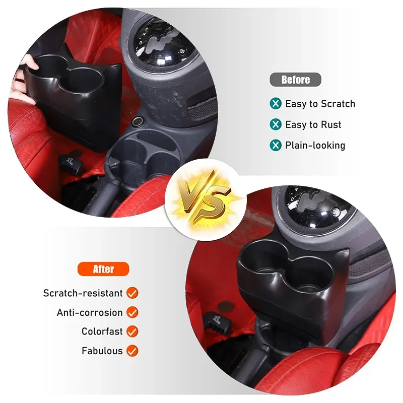 

For Fiat 500 2007-15 ABS black car central control water cup holder beverage bottle holder storage rack car interior accessories