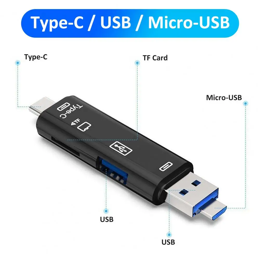 Adaptador de lectura de tarjeta TF OTG Universal de alta velocidad para teléfono Android, cabezales de extensión de computadora, tipo C, MicroUSB y USB 5 en 1