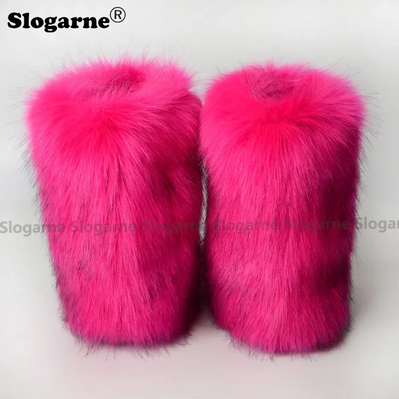 2024 Women\'s Winter Faux Fox Fur Boots Woman Plush Warm Snow Boots Luxury Footwear Girls\' Furry Fur Bottes Fashion Fluffy Shoes