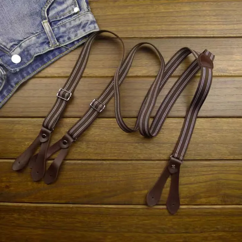 Suspender dewasa Vintage 2*100Cm, suspender elastis untuk Celana dapat disesuaikan, aksesori suspender pernikahan untuk pria