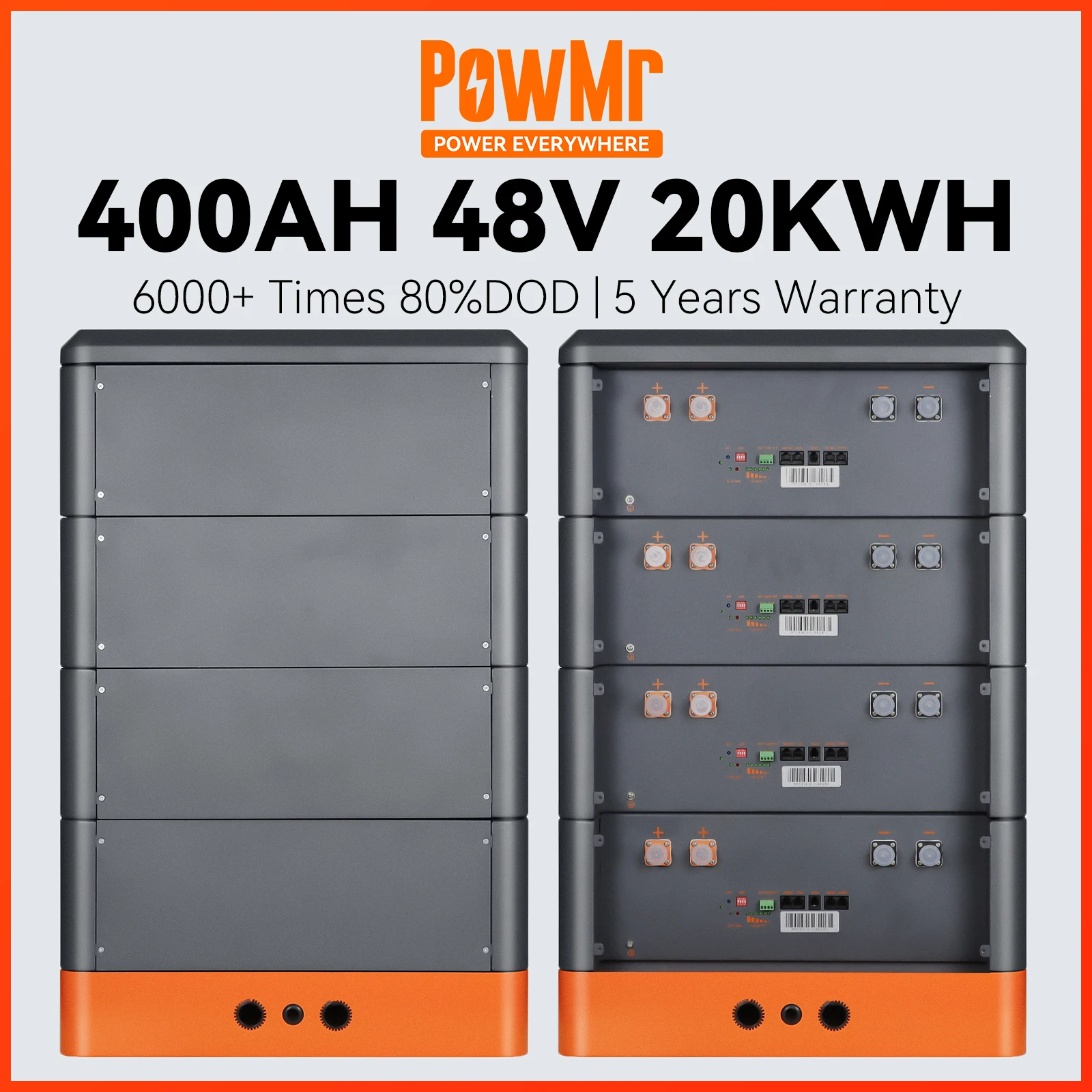 PowMr 400AH 51.2V LiFePO4 Powerwall Lithium Battery 20KWH 48V Batteries 6000 times 80% DOD