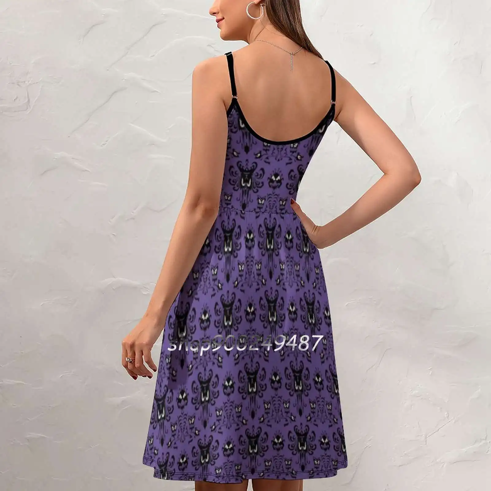 Haunted Mansion New Summer Cut Sexy Dresses Ladies Club Wear Party Sundresses Haunted Mansion Haunted Damask Purple Gothic Dark