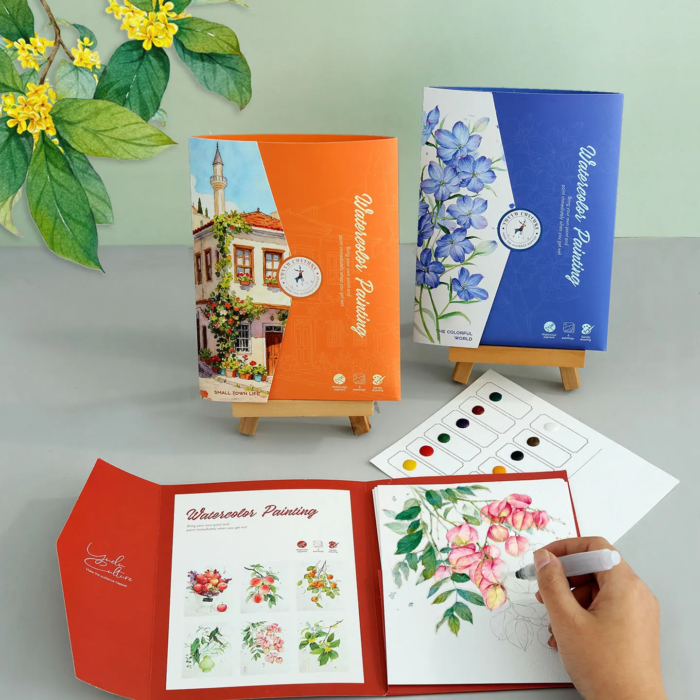 Livre de coloriage aquarelle avec 12 couleurs pigmentées solides, papier de peinture DIY, fournitures artistiques pour adultes anti-stress