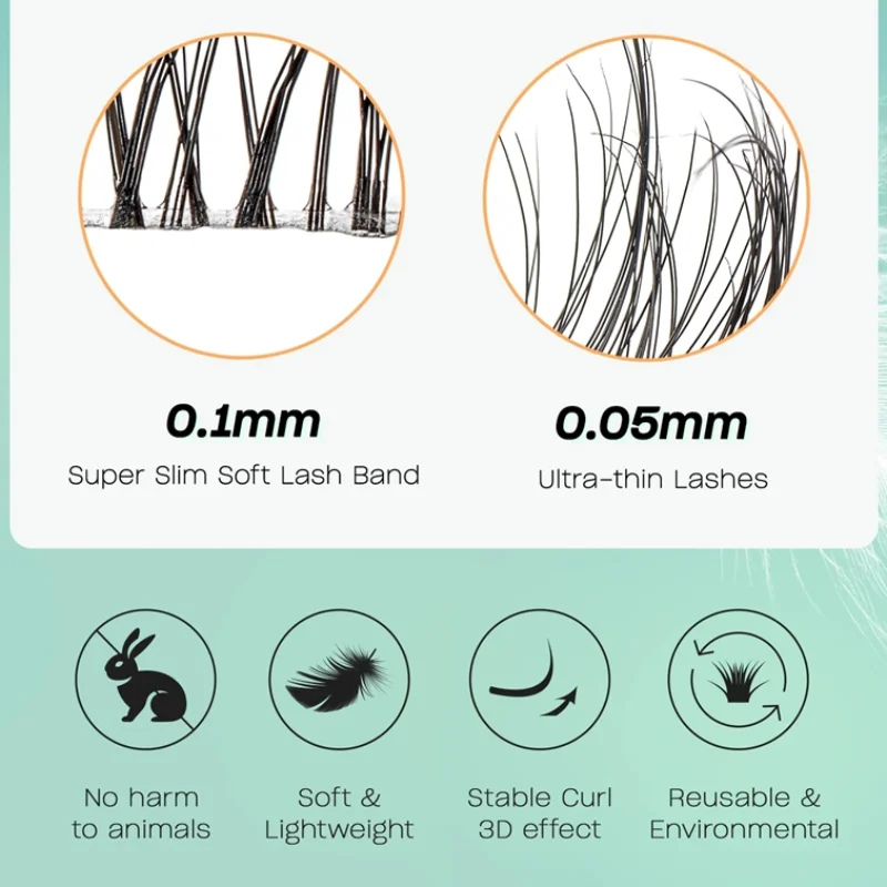 Individual Lashes Cluster C Curl Mix Lash Clusters 3D Wispy DIY Eyelash Extension 0.1mm Super Thin Band Resuable Natural Lashes