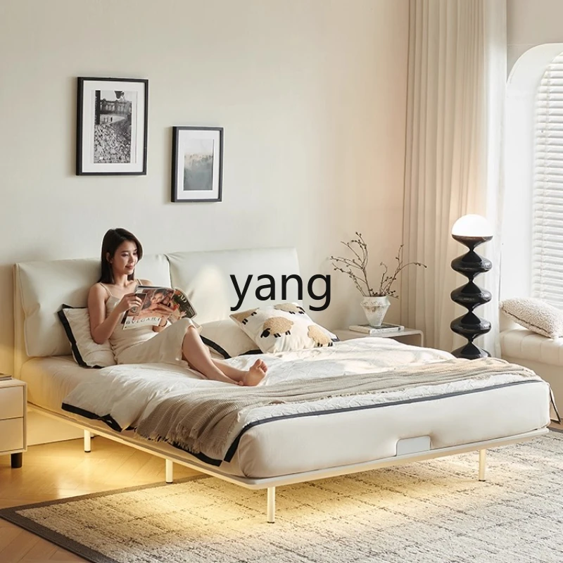 

LH cream wabi-sabi wind leather soft bag carbon steel suspension bed frame master bedroom double bed