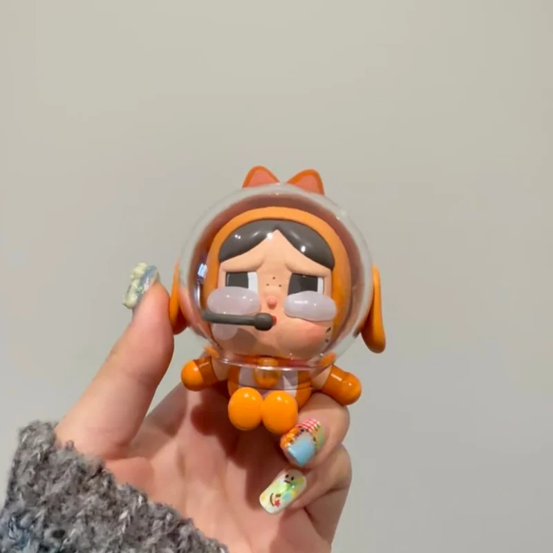 Genuine Popmart Crybaby Space Cat Orange Figure Cute Doll Trendy Toy Desktop Ornament Birthday Gift Kawaii Model Garage Kit