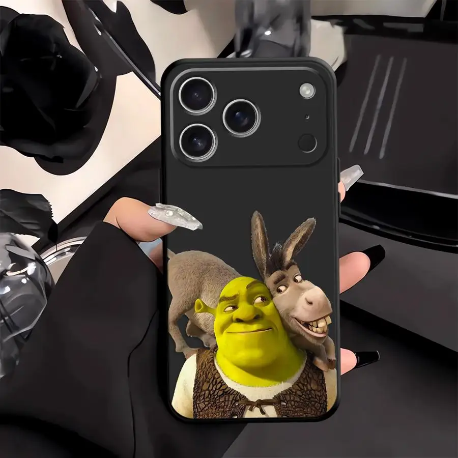 حافظة لطيفة من Fun M-Movie S-Shreks لهاتف iPhone XR 13 12 11 17 Pro Max 17Air XS Max 7 8 15 16 14 Plus غطاء هاتف ناعم أسود