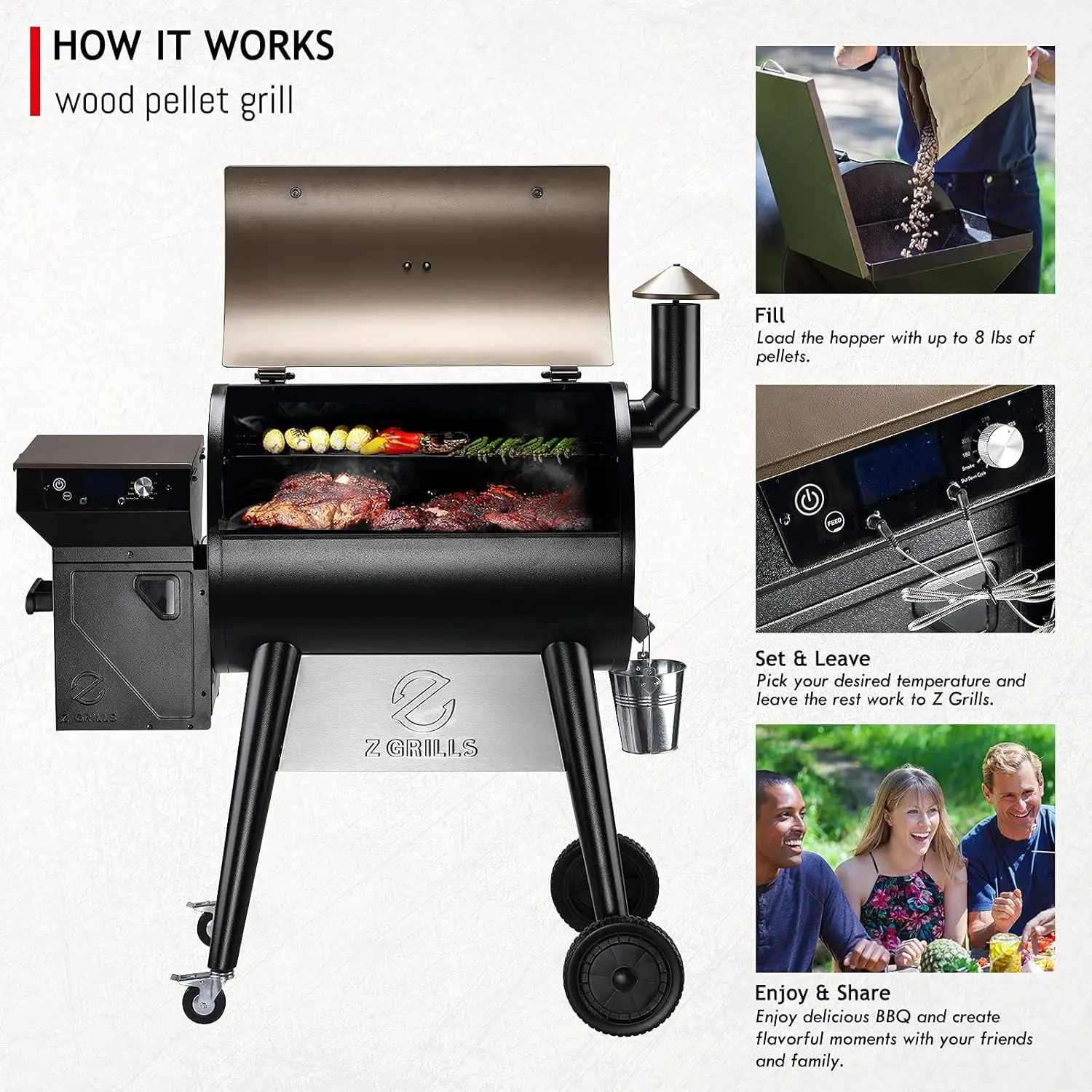 Upgrade 8 in 1 Wood Pellet Grill & Smoker for Outdoor Cooking, BBQ Grill with PID 2.0 Controller, LCD Screen,