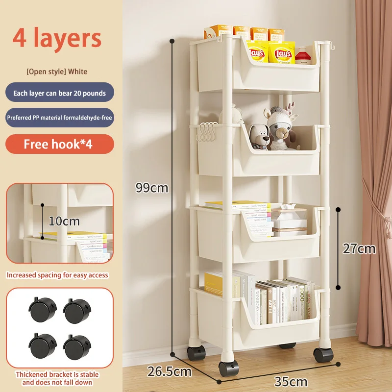 Trolley Bookshelf Portable Creative Kitchen Storage Rack Living Room Mobile Display Cabinet Corner Movable Bookshelf With Wheel