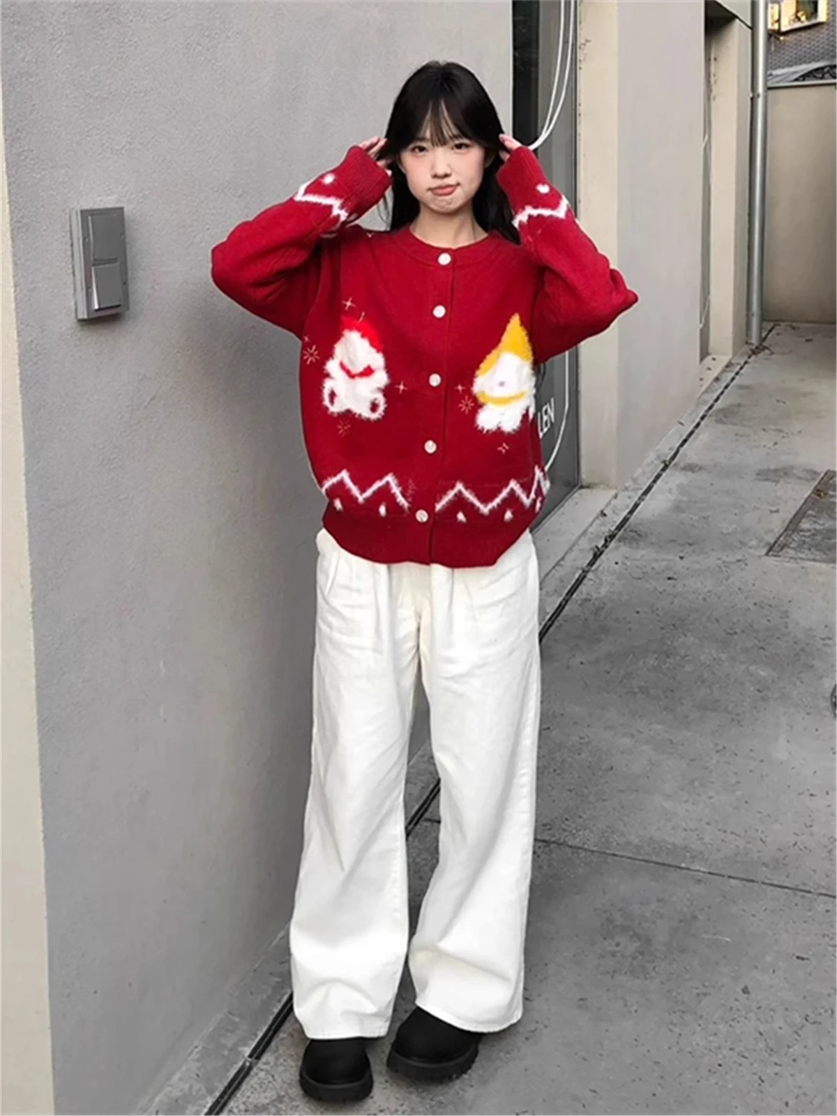 

Sweaters Jumpers Cardigans Womens Evening Tender Texture Contrast Button Loose Fit Weekend Casual Comfortable Relaxed Simple Ins