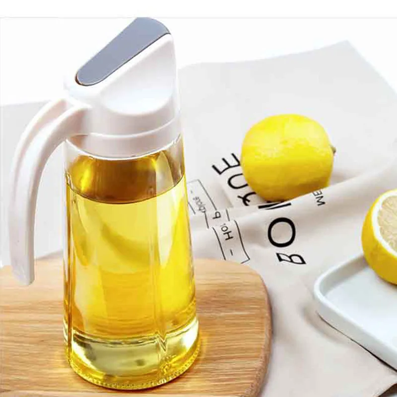 Sealed Glass Oil Pot, Dustproof and Leak Proof, Automatic Lid Opening and Flip Cover Bottle Liquid with Handle Seasoning Bottle