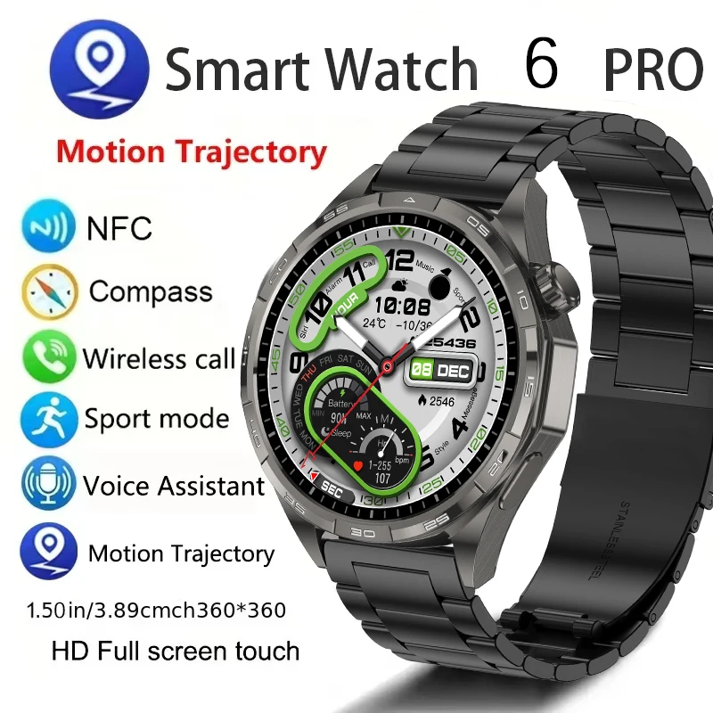 

Men Ourdoor Watch 6 PRO Smart Watch AMOLED HD Screen Bluetooth Call GPS Trajectory NFC Heart Rate Compass SmartWatches 2026 New