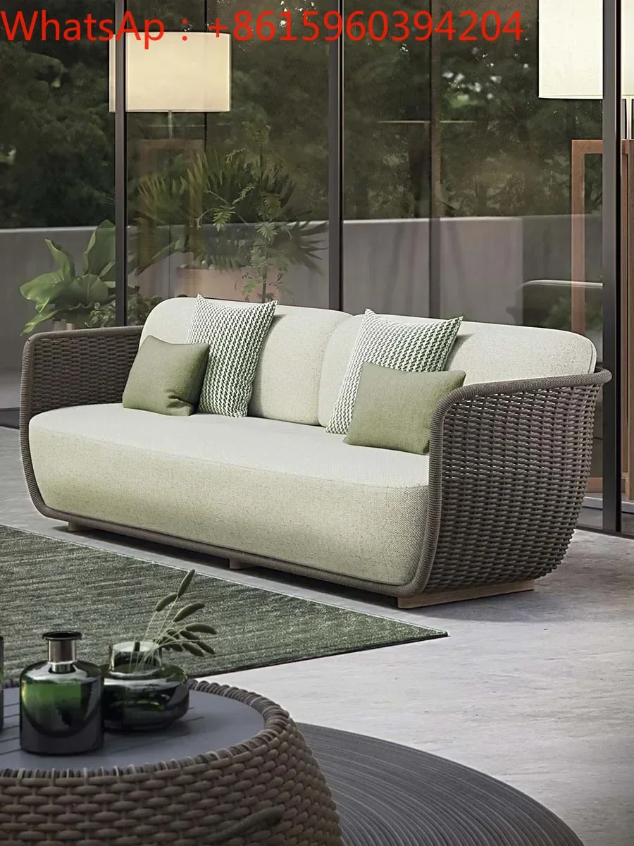 Customized outdoor sofa, courtyard, leisure rattan woven furniture, balcony, waterproof, high-end hotel villa, outdoor rattan