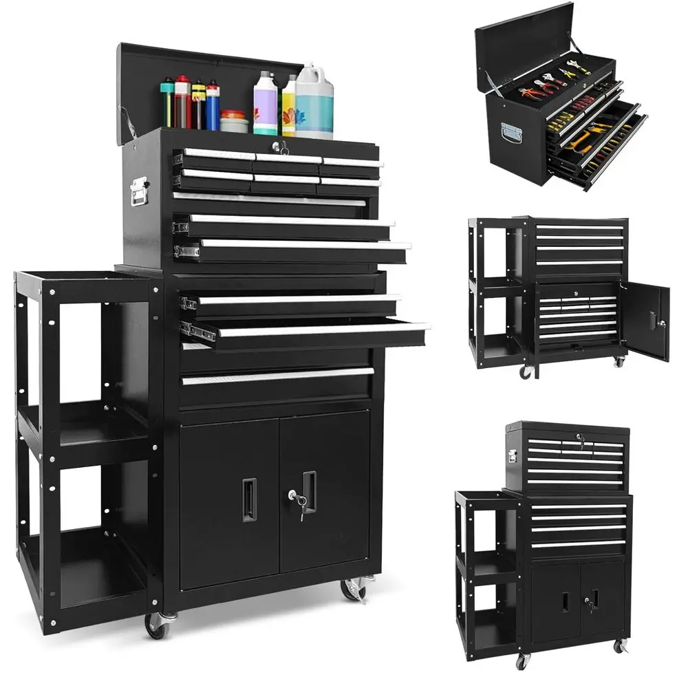 Double Doors Tool Chest, 2 in 1 Detachable Rolling Tool Chest, Large Tool Box with Drawers, Mobile Tool Cabinet with Side Stora