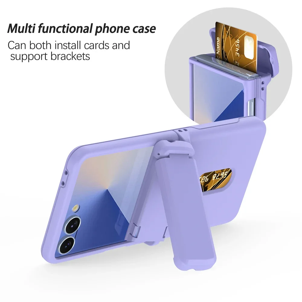 Luxury Frosted Hard Phone Case For Samsung Galaxy Z Flip 8 7 Card Slot Invisible Holder Hinge Full-pack Shockproof Protect Cover view 5