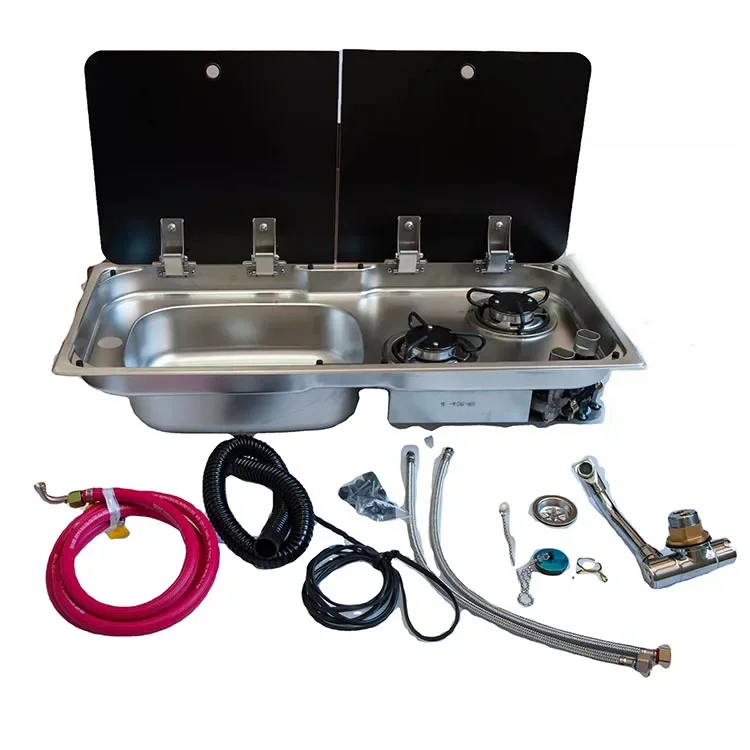 Dual-Burner Sink & Stove with Thickened Design High-Durability for Travel Trailers & Caravans Washing Sink with LPG Stove