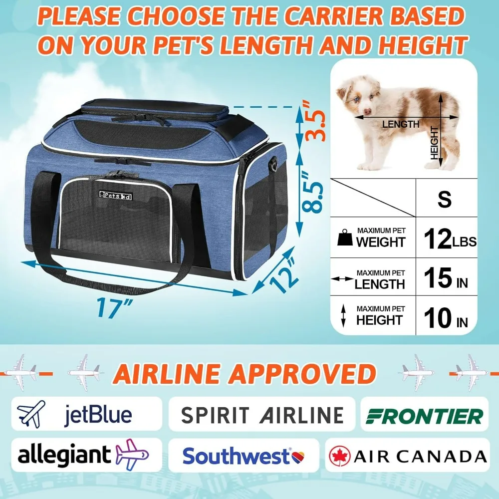 Pet Carrier,Airline Approved, Soft-Sided Carrier for Small Cats and Dogs with Locking Safety Zippers, Dogs Bag