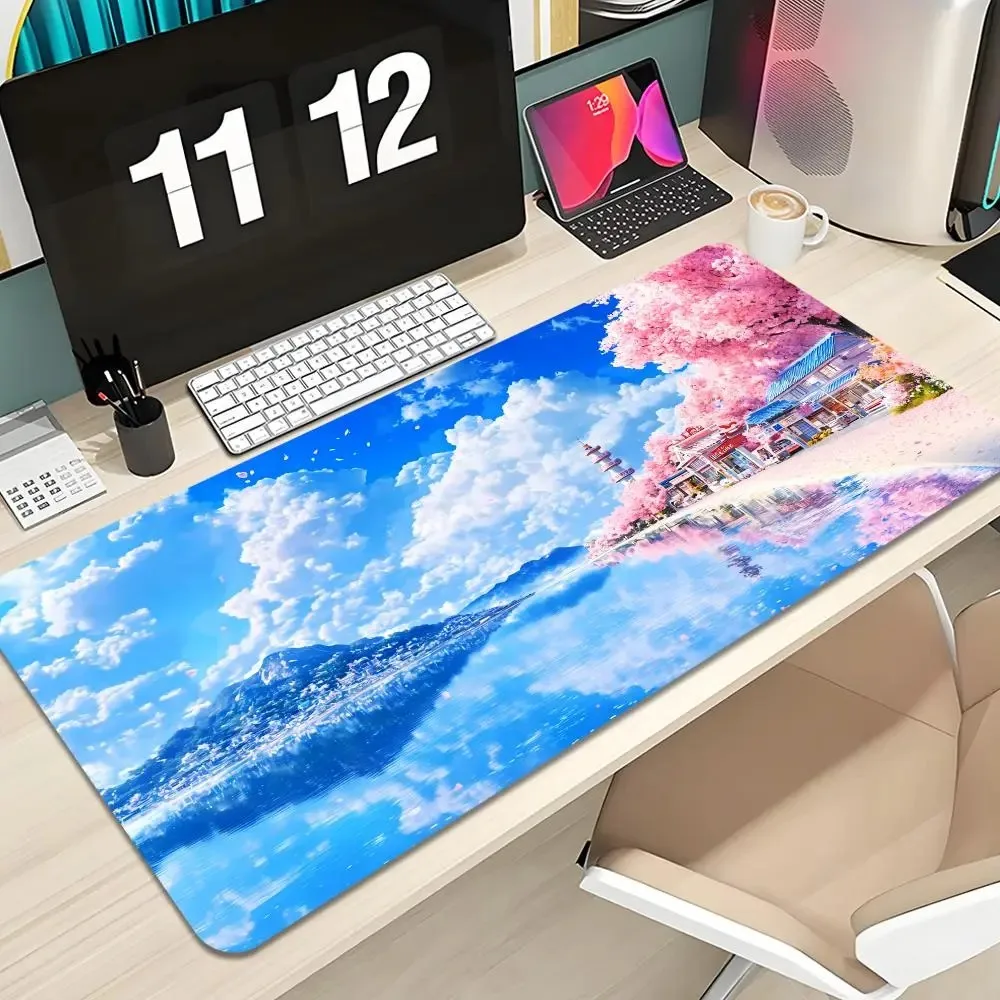 Cherry Blossom Tower, Lake Scenery, Mouse Pad Design escritorio accesorios tappetino mouse mousepad anime pc accessories