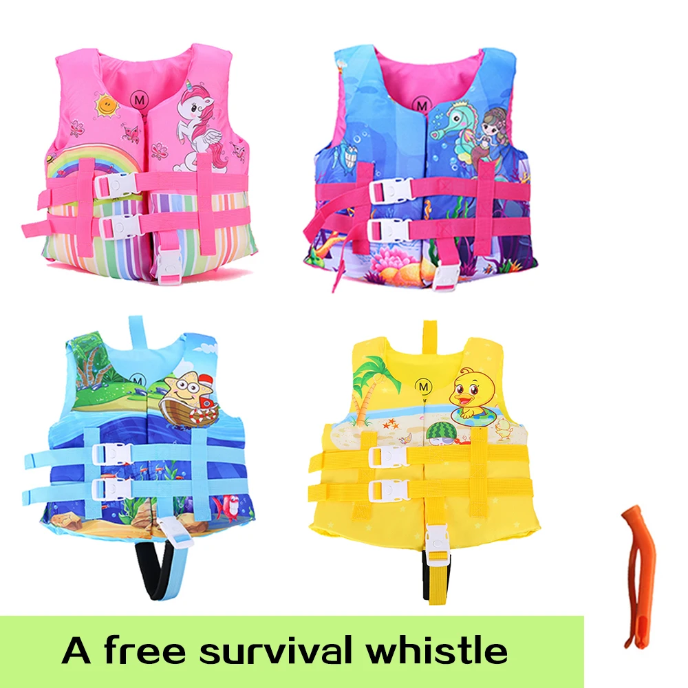 Swimming Drifting Life Vest with Lockable Buckles for Kids, Cartoon Print, Flotage Life Jacket for Girls and Boys, 2-8 Years