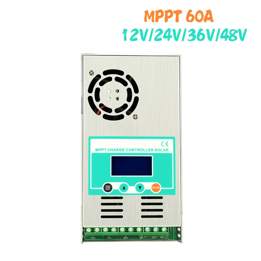 60A MPPT Solar Charge Controller 12V/24V/36V/48V Auto PV Regulator for Lithium Lead Battery Off-Grid System LCD Display