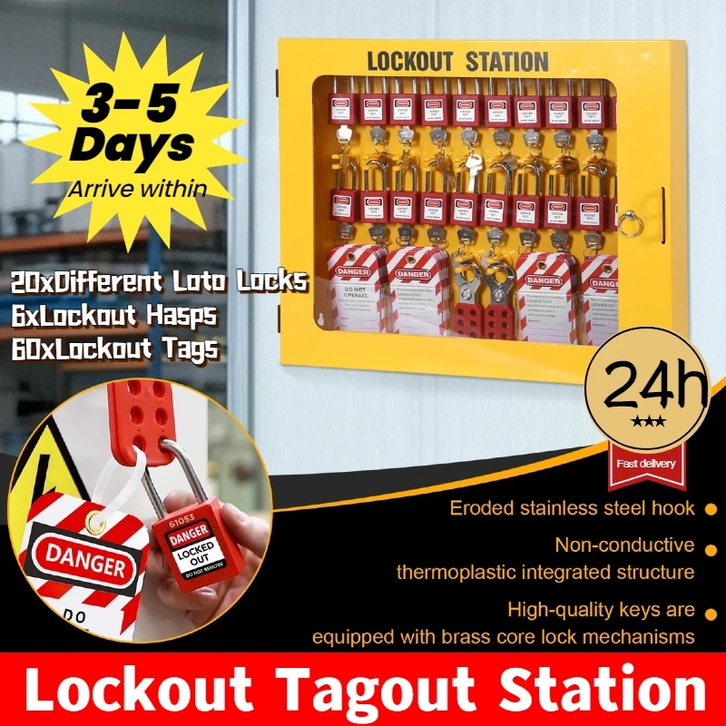 

Lockout Tagout Station with 20 Safety Padlocks 6 Hasps 60 Tags Safety Kit Electrical Loto Devices for Electrical Applications