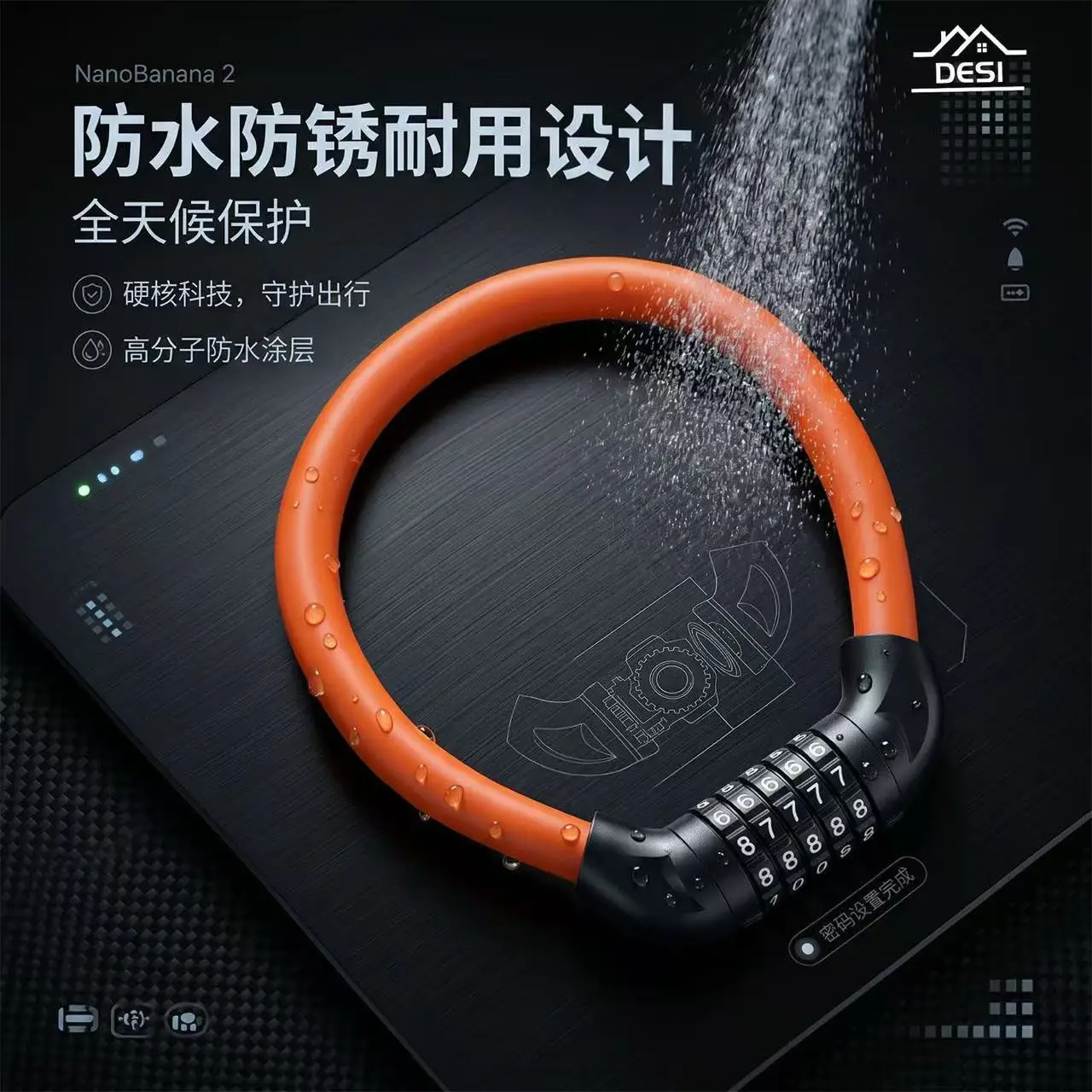 5 Digit Combination Bicycle Lock Resettable Keyless Anti Theft Security Cable Lock For Bike Motorcycle Scooter Orange