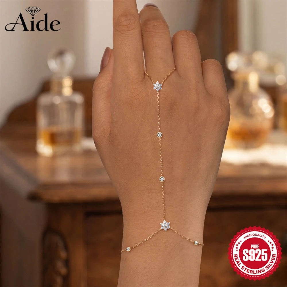 

AIDE 925 Sterling Silver Snowflake Zircon Chain Bracelet Finger Design For Women Forest Style Adjustable Gifts Jewelry