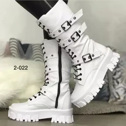Luksusowa marka Buty damskie Winter New Pu Leather Platform Fashion Lace Up Punk Gothic Booties Casual Work Shoes botines mujer
