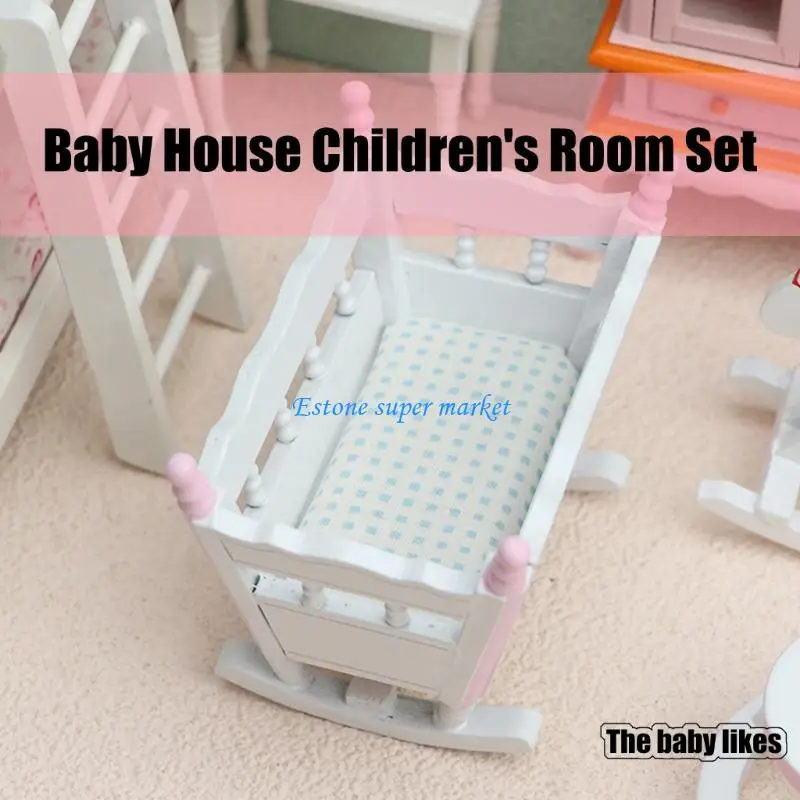 

090B Child Safe Miniature Dollhouses Bedroom Kits Wooden Furniture Model Figure for Kids Pretend Play Activity Scene Decors