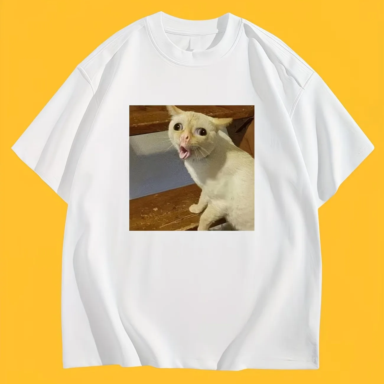 2026 Funny Coughing Cat Meme T-Shirt Humorous Graphic Print Short Sleeve Men Women Casual Summer Streetwear Top