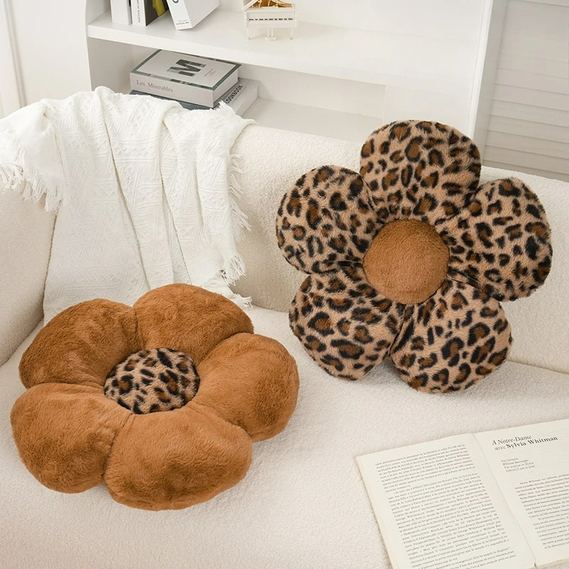 Leopard Print Flower Seat Cushion Soft Home Decoration Sofa Cushion Office Seat Cushion Waist Support for Car Travel