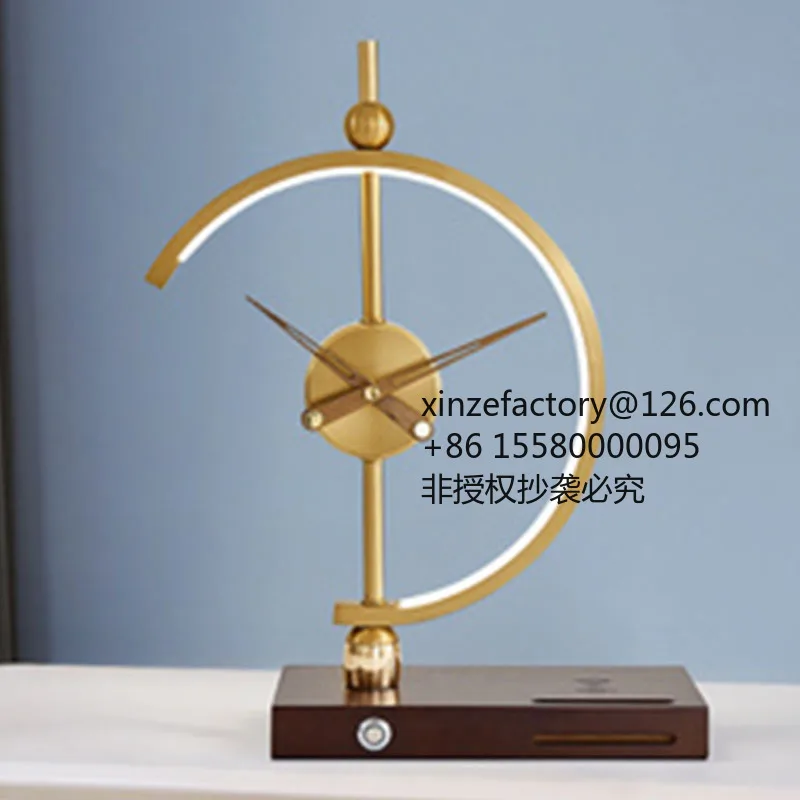 Factory Direct 2026 Top Rated Light Luxury Creative Clock Wood Desk Lamp Desktop Birthday Gift Ornament