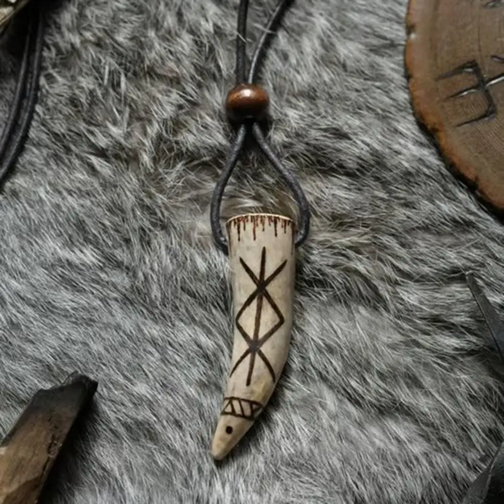 Deer Antler Pendant Protecting Binding Viking Rune Cord Handcrafted Deer Pendant Necklace Strength Harmony Clavicle Necklace 목걸이