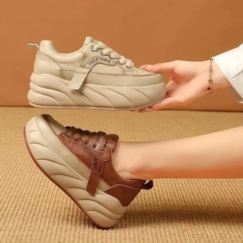

High Quality Thick Soled Sports Shoes for Women Fashion Increase Platform Sneakers Female Lace Up Casual British Vulcanized Shoe