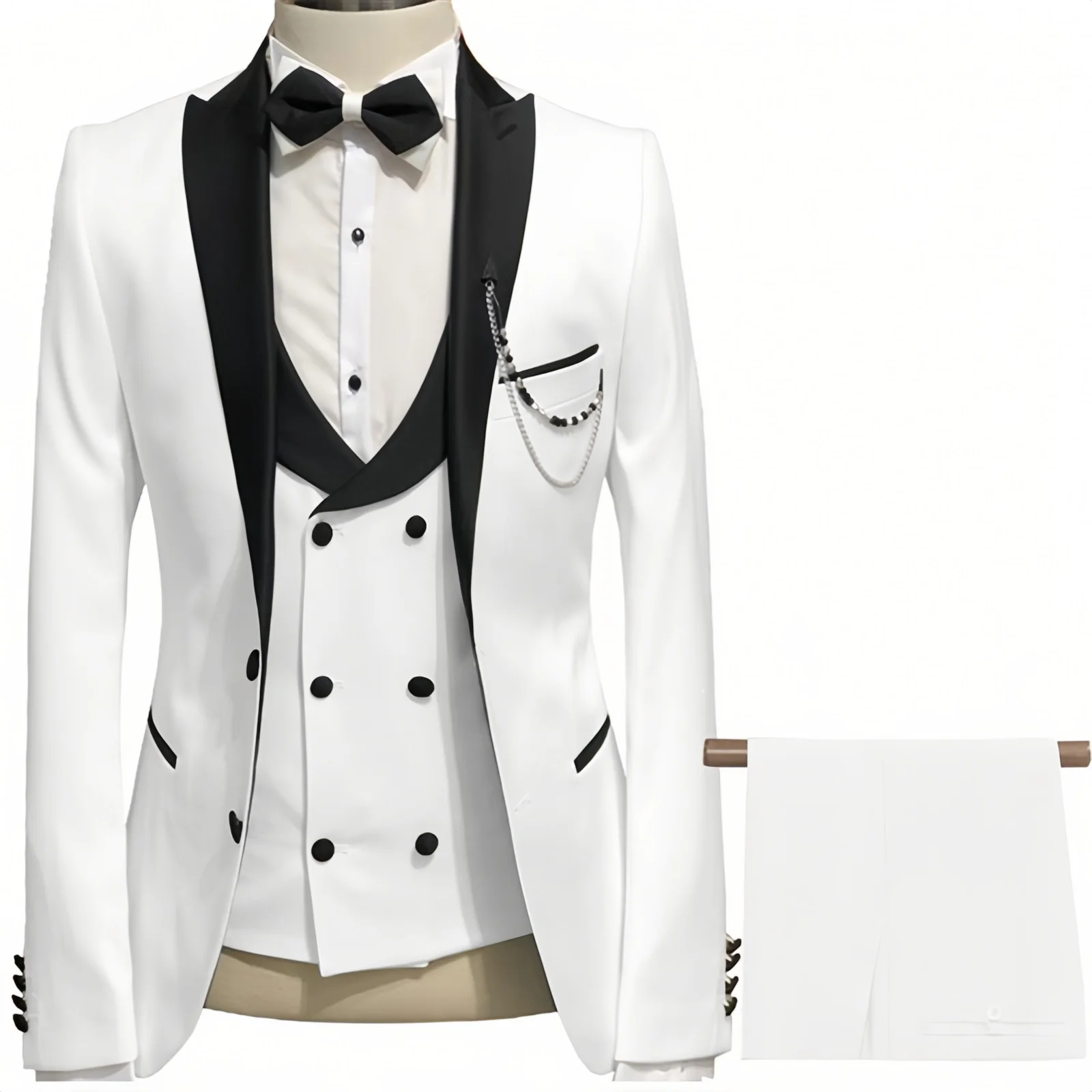 

Wedding Suit for Men Slim Fit Peaked Lapel Solid Tuxedo Blazers and Pant and Double Breasted Vest Costumes Pour Hommes 3 Pièces