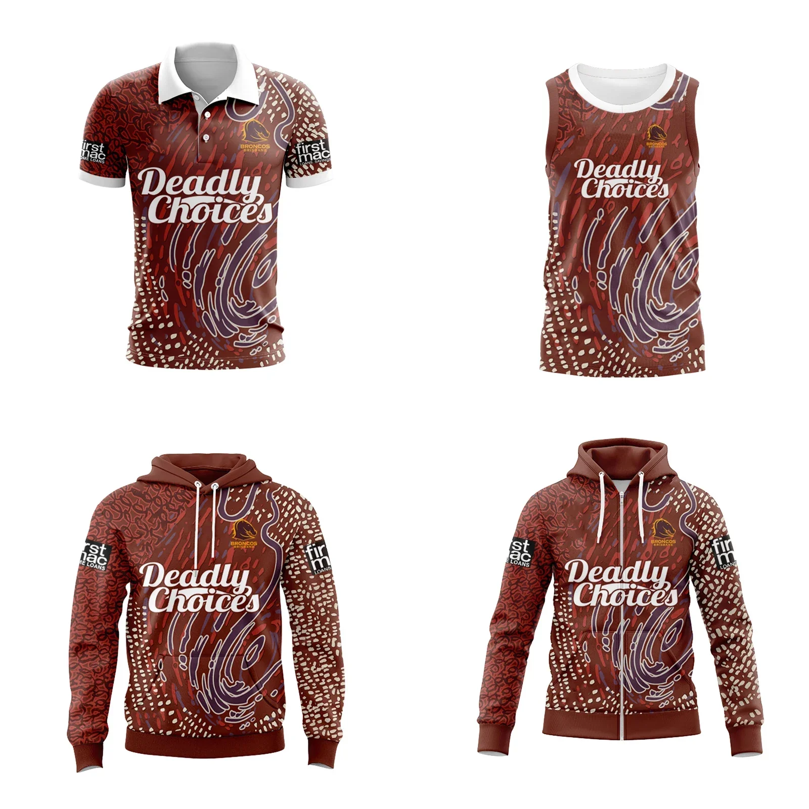 2024 Broncos Mens Indigenous Deadly Choices Rugby Jersey Hoodie Singlet  Rugby Shorts customize