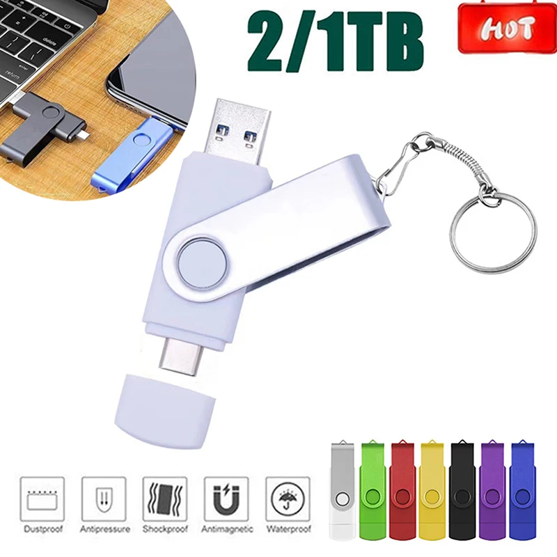 Rotatable USB 3.0 Metal Flash Drive 32GB USB Flash Drive 1TB 2TB Flash Memory Card With Keychain Mobile Phone And Computer Use