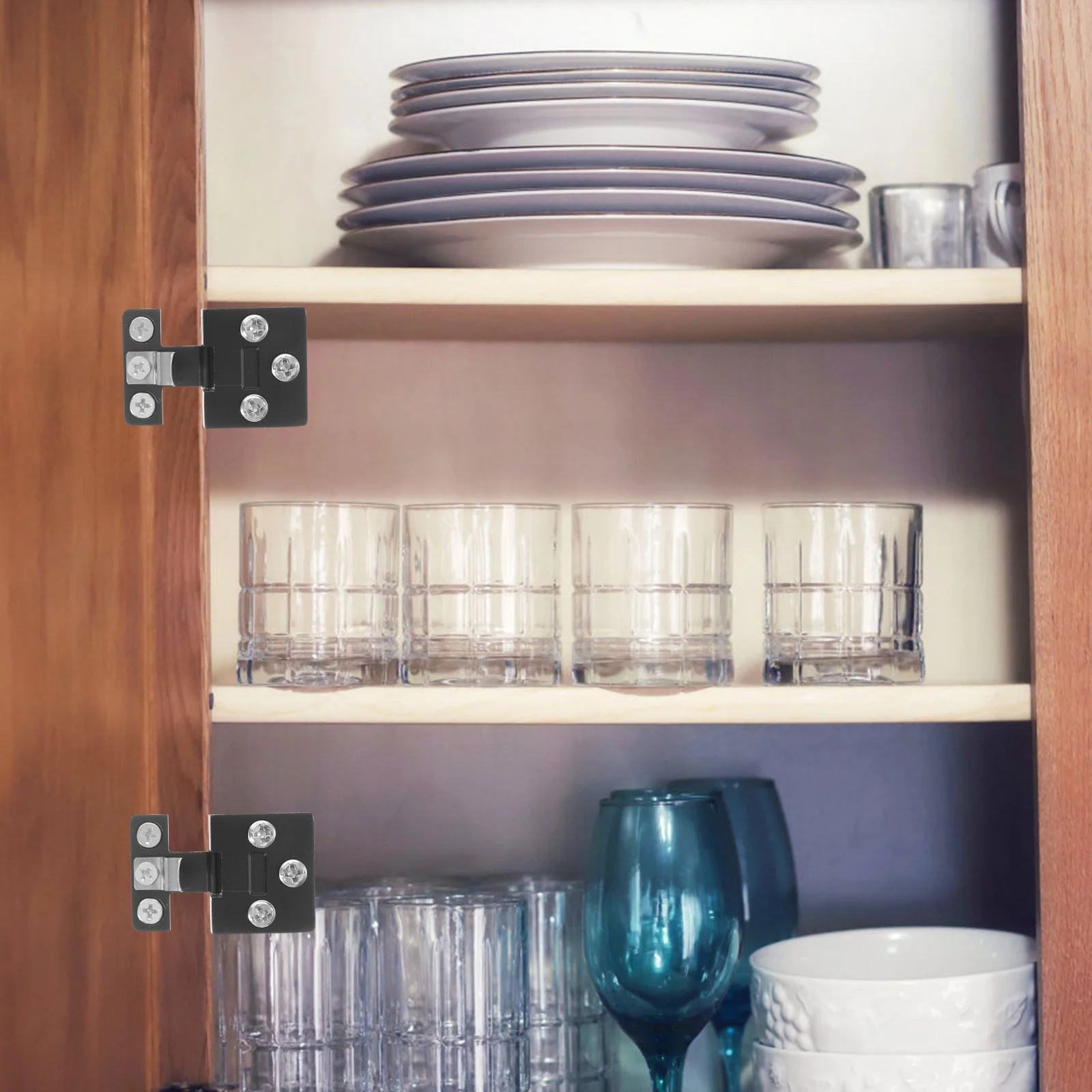 

2Pcs Zinc Alloy Glass Door Hinge No-Drill Mounting Replacement for Cabinet Showcase Wine Cabinet Bathroom Bar Hotel Use