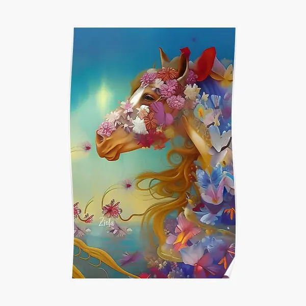 Pretty Surreal Horse And Flowers Art H  Poster Picture Painting Decor Wall Mural Decoration Funny Print Home Art No Frame