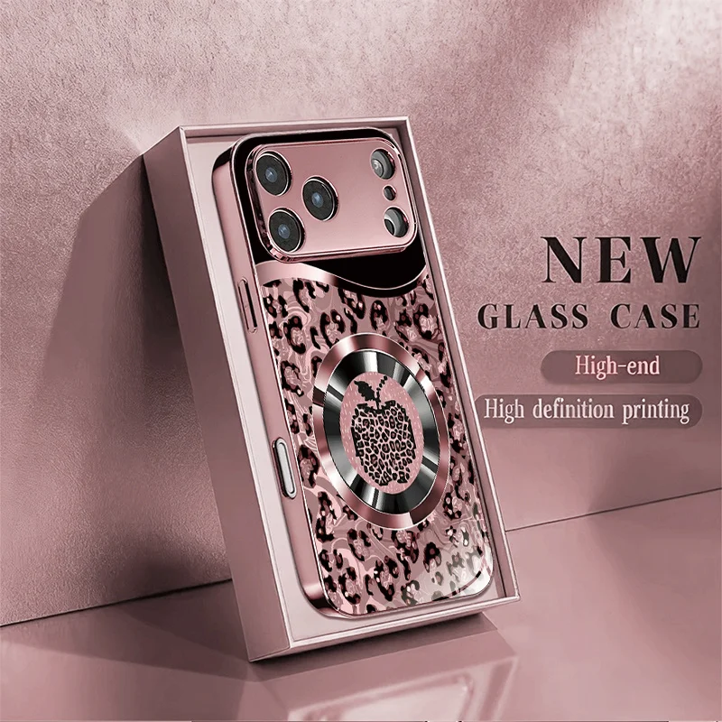 2D Flat Leopard 2 Pattern Glass Phone Case Suitable for iPhone 18 17 16 15 14 13 12 11 Pro/Max/Plus Anti Drop and Anti Shock