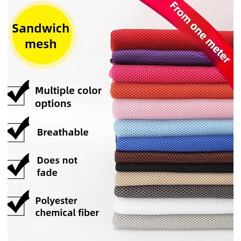 Sandwich Mesh Fabric By The Meter for Car Seat Cover Bed Surround Sofa Shoe Sewing 3D Elastic Cloth Breathable Non Fading Black