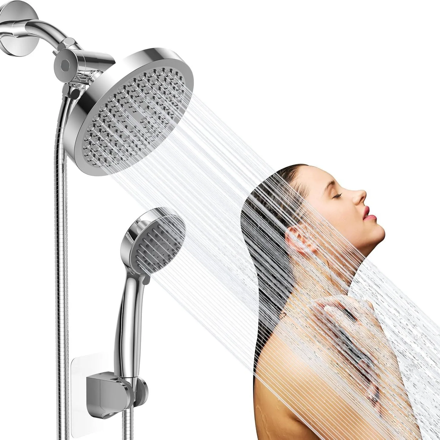 

6 Inch Shower Set,ABS High Pressure Shower Head for Bathroom,G1/2 Inch Shower Top Spray with Pipe,3 Mode Bathroom Faucets