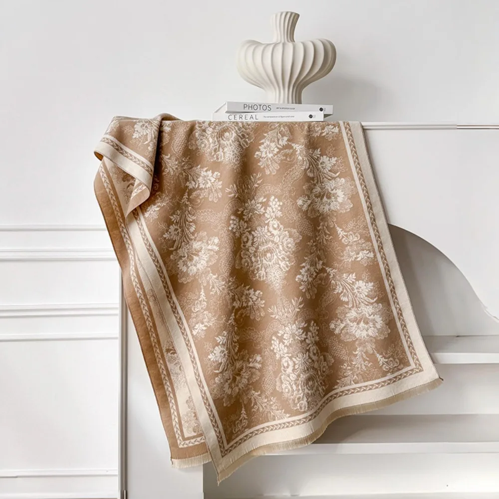 

Cozy Two-Sided Jacquard Scarf Warm Windproof Pashmina Shawl Thick Winter Scarf for Autumn Winter